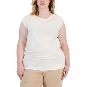 Plus Size Harmony Knit Cap-Sleeve Cowlneck Top